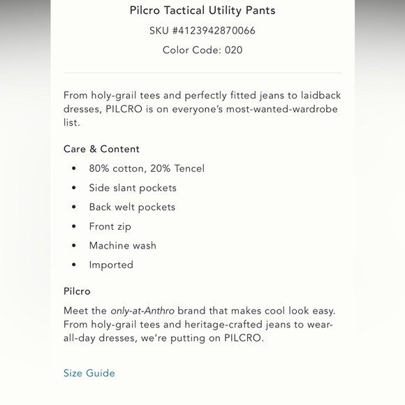 Anthropologie NWT size XS, runs slightly large, Pilcro utility pants w/tie ankle - Picture 13 of 16